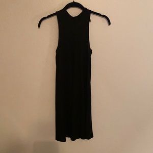 Black high neck ribbed short length dress